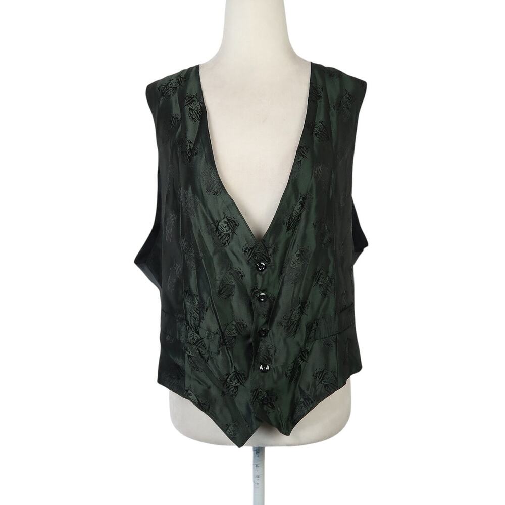 Vintage 80s Retro Design Studios Dark Green Satin Cowboy Print Vest Mens M